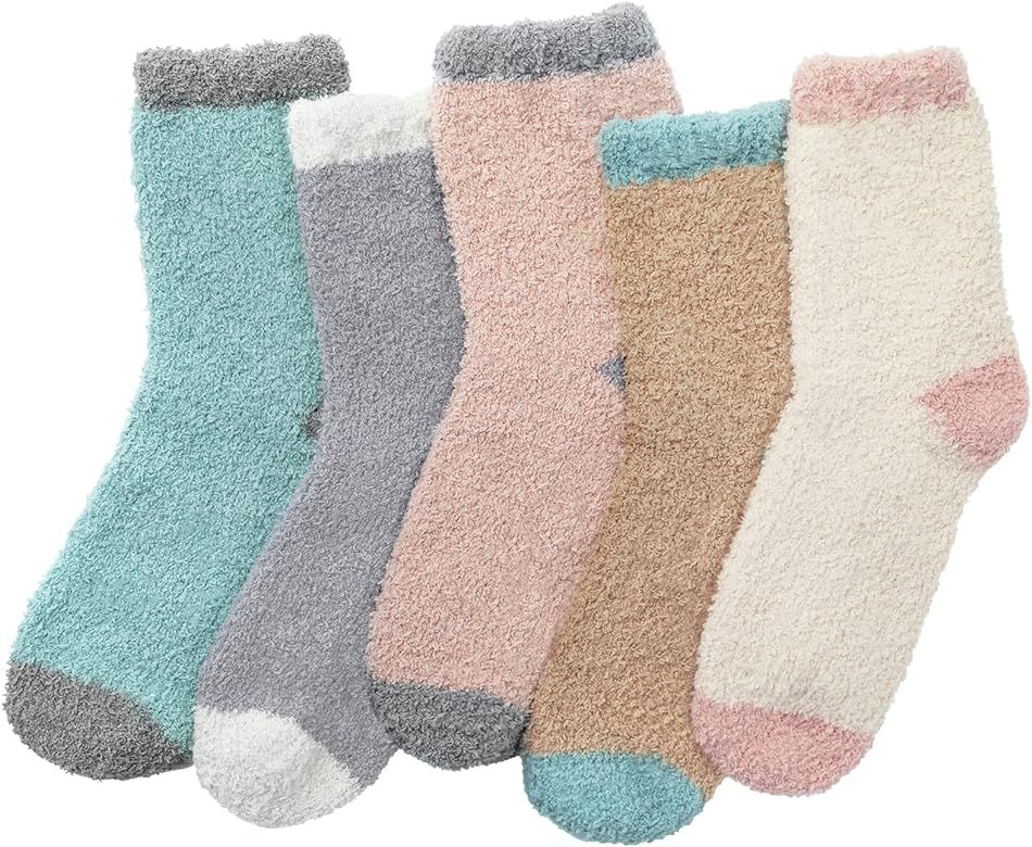 iCamter 5 Pairs Womens Fluffy Fuzzy Socks Warm Winter Slipper Cozy Socks for Women Gifts | Amazon (US)