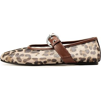 Gothictor Leopard Flats for Women Mesh Flats Ballet Flats Mary Jane Flats Women's Dress Shoes Bal... | Amazon (US)
