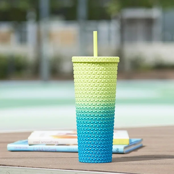 Mainstays 26 oz Double Wall Plastic Ombre Painting Textured Tumbler, Green | Walmart (US)