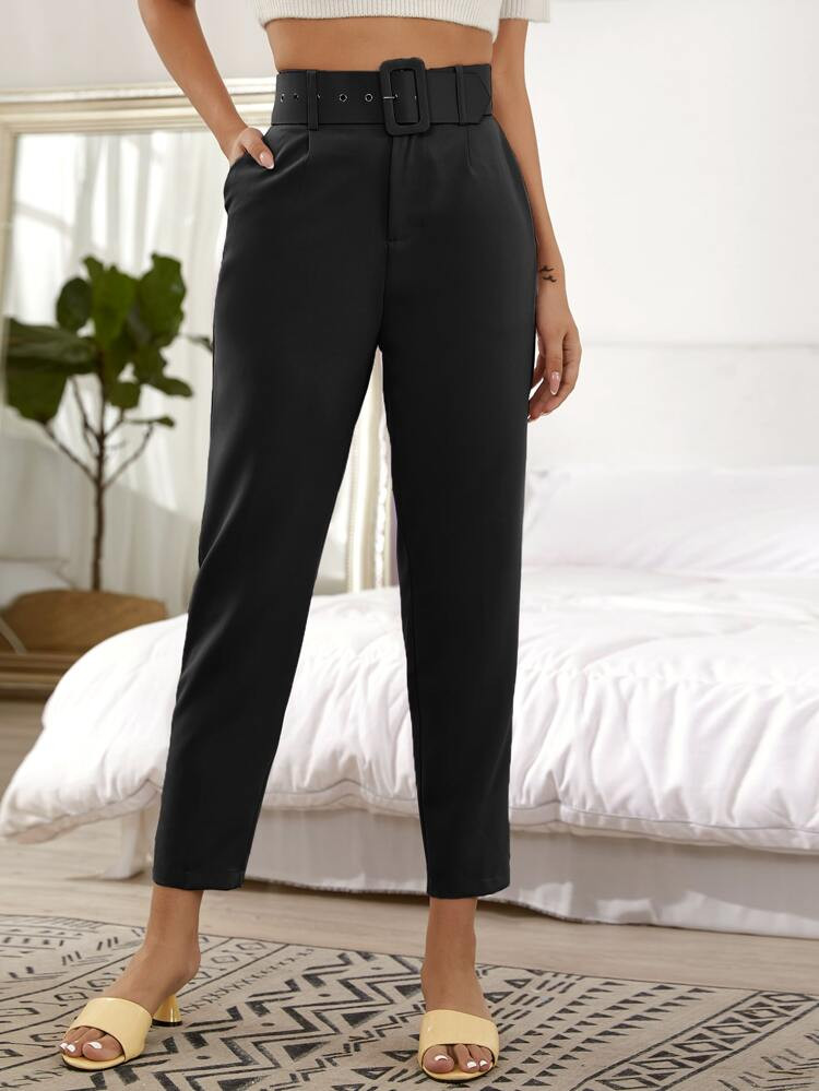 Pantaloni Cintura Colore unico nero Elegante | SHEIN