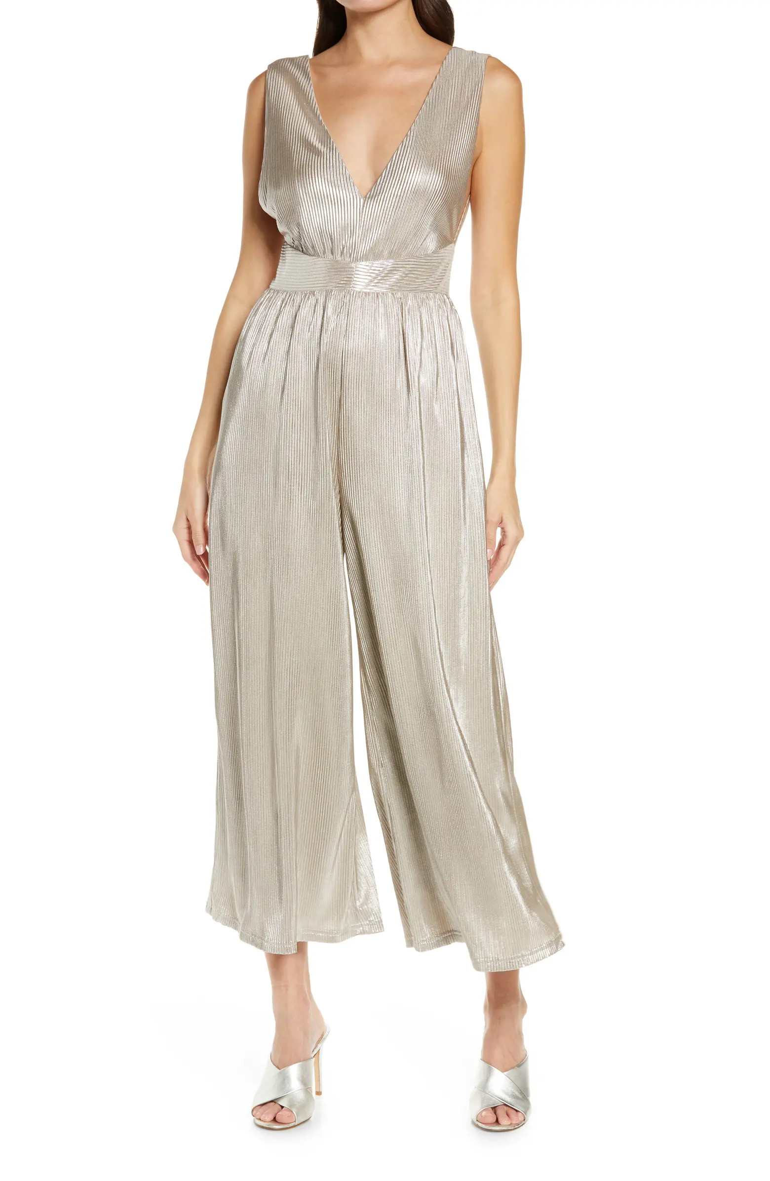 Lulus Turn Up Metallic Pleated Sleeveless Culotte Jumpsuit | Nordstrom | Nordstrom