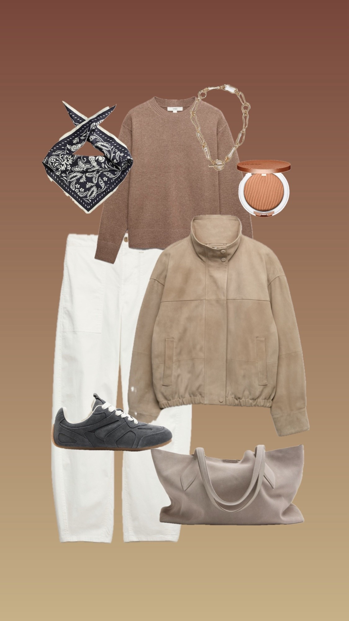 Everyday outfit idea. 
Cream trousers
Barrel Trousers
Suede Jacket
Neutral Outfit 
Grey Trainers 
Suede Tote bag

#LTKover50style #LTKspring #LTKuk