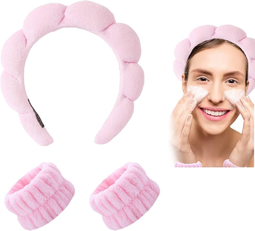 Spa Headband and Wristband Scrunchies for Washing Face, Terry Cloth Towel Head Band for Makeup Re... | Amazon (US)
