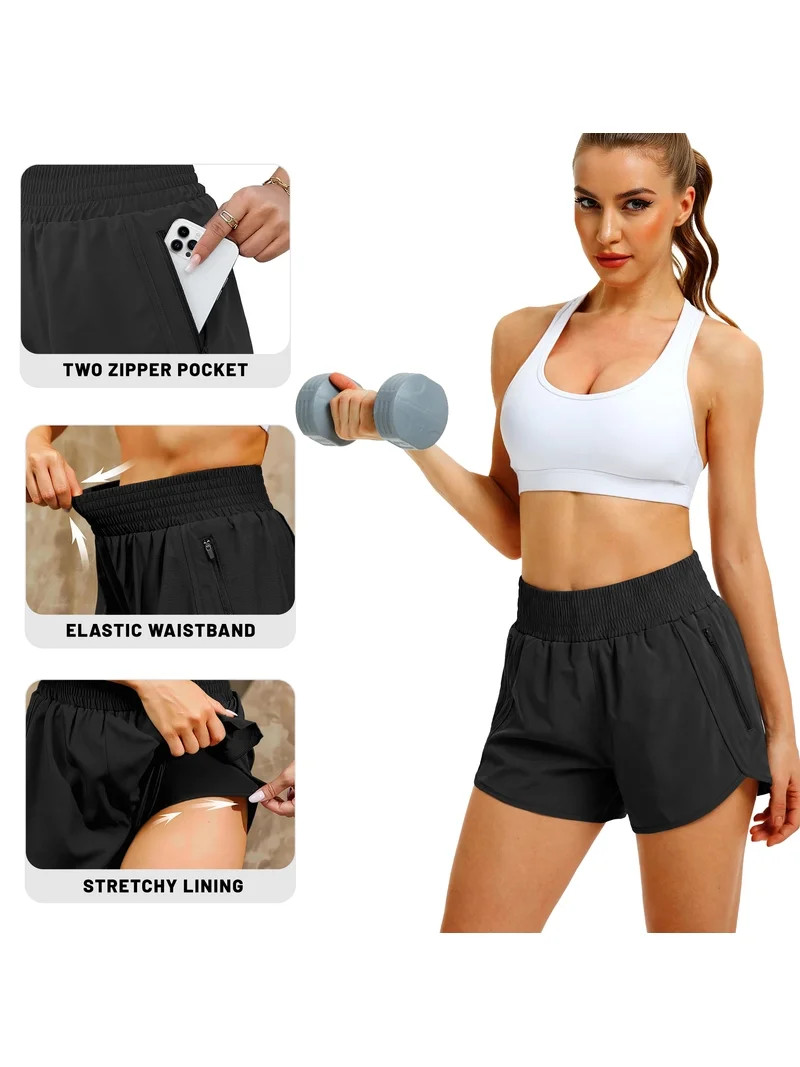 Rosvigor Womens Athletic Shorts High Waisted Running Shorts Gym Workout Shorts with Pockets | Walmart (US)