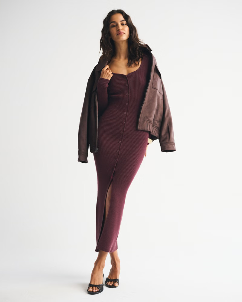 Women's Long-Sleeve Button-Through Maxi Sweater Dress | Women's Dresses & Jumpsuits | Abercrombie... | Abercrombie & Fitch (US)
