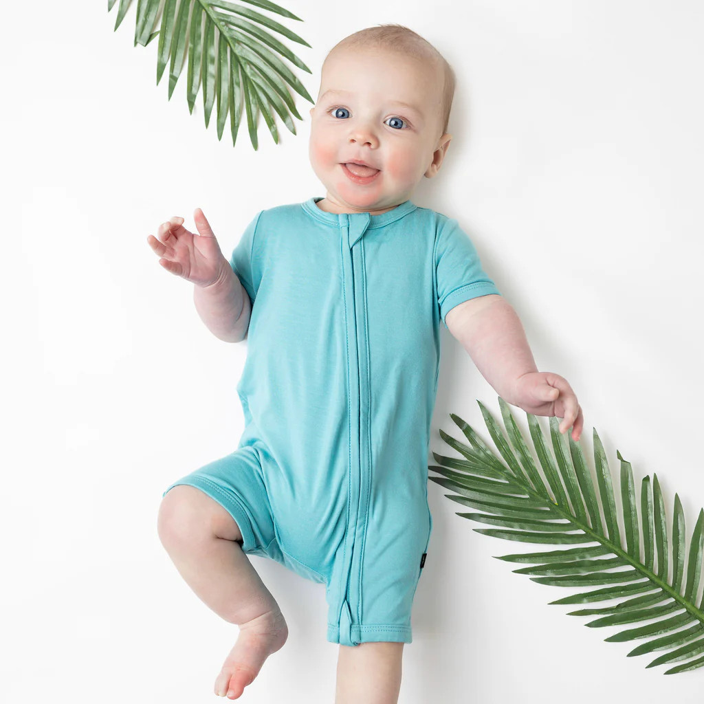 Zippered Shortall Romper in Makai | Kyte Baby