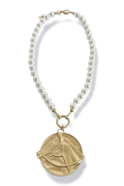 Wyatt Vintage Gold Horse Pendant Beaded Necklace | The Willow Tree