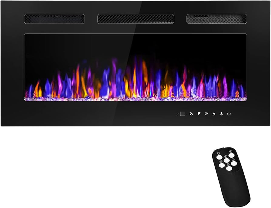 36" Electric Fireplace Wall Mounted and Recessed with Remote Control, 750/1500W Ultra-Thin Wall F... | Amazon (US)