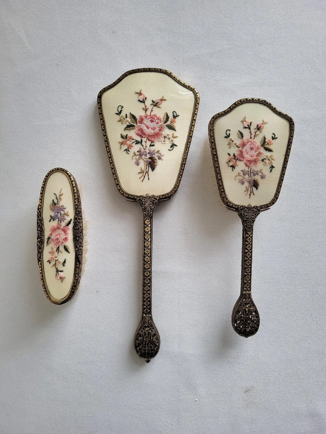1950s Regent of London Vanity Set: Filigree Metal & Embroidered Detail | Etsy (Global)