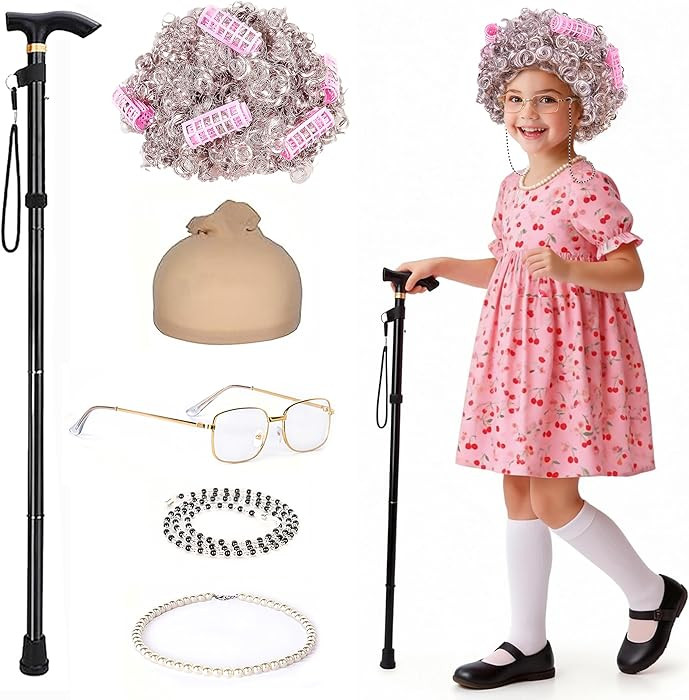Old Lady Wig Costume for Women,100 Days of School Costume,Grandma Granny Costume Wig for Hallowee... | Amazon (US)