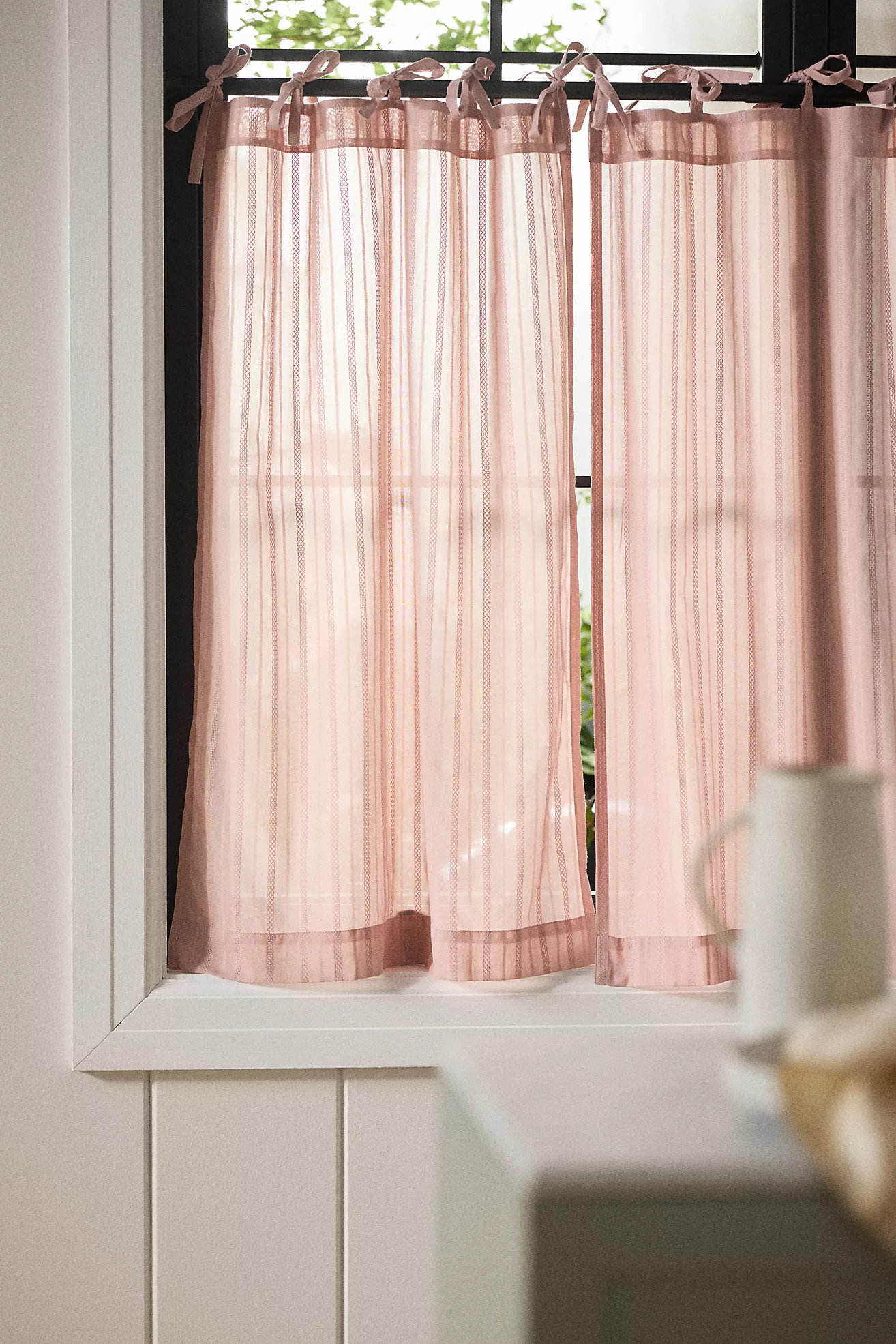 Cotton Dobby Striped Sheer Tie-Top Café Curtains, Set of 2 | Anthropologie (US)