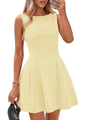 IWD Cocktail Dresses for Women 2026 Summer Elegant Classy A Line Boat Neck Sleeveless Mini Short Party Dress (Light Yellow, Medium) | Amazon (US)