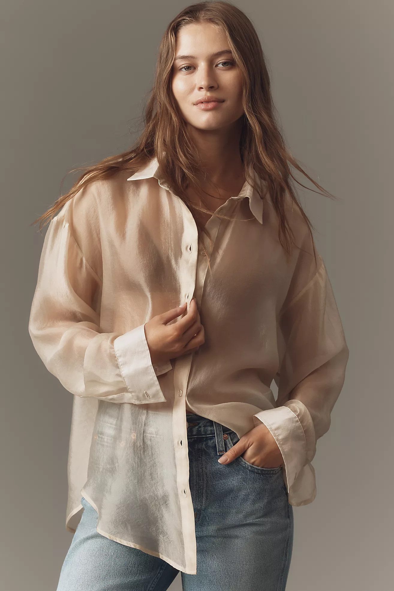 By Anthropologie Sheer Long-Sleeve Buttondown | Anthropologie (US)