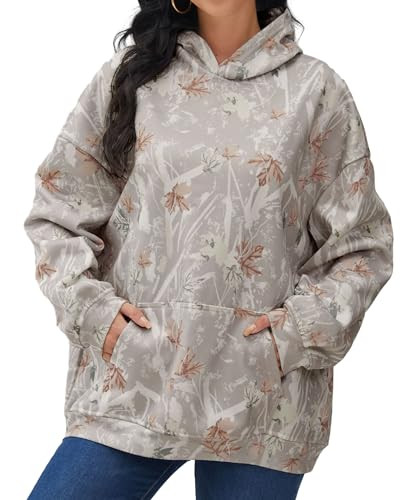 Anoumcy Camo Hoodie Womens Maple Leaf Fleece Hooded Sweatshirt Oversized Camouflage Hoodies For Women Trendy Khaki XL | Amazon (US)