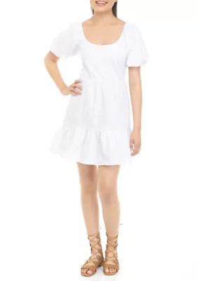 English Factory Women's Puff Sleeve Tie Back Dress, White, Medium | Belk