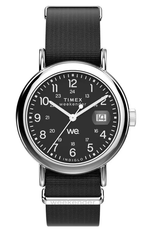 Timex® Weekender Canvas Strap Watch, 37mm in Black at Nordstrom | Nordstrom
