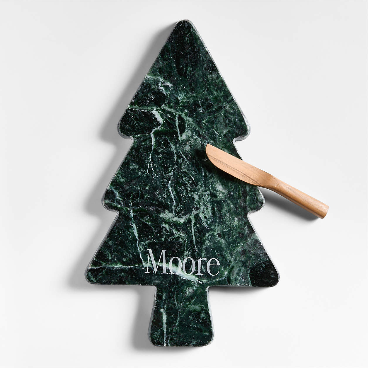 Green Marble Christmas Tree Serveboard with Spreader Set + Reviews | Crate & Barrel | Crate & Barrel