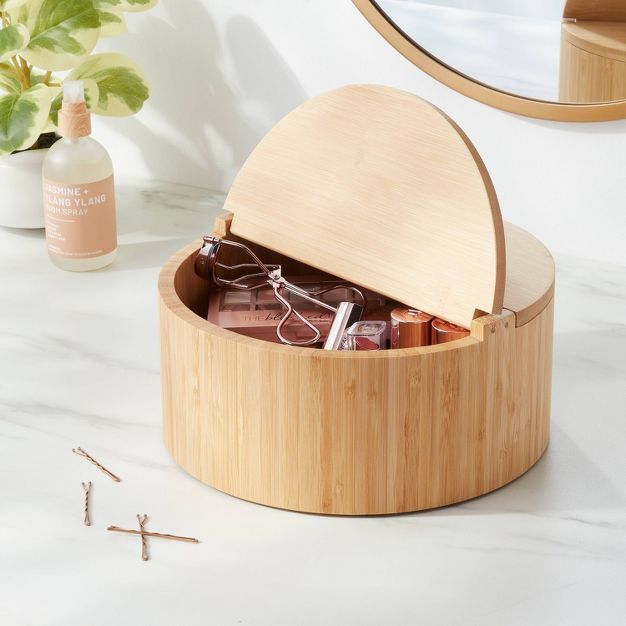 9" x 4" Circular Hinge Lid Bamboo Countertop Organizer - Brightroom™ | Target