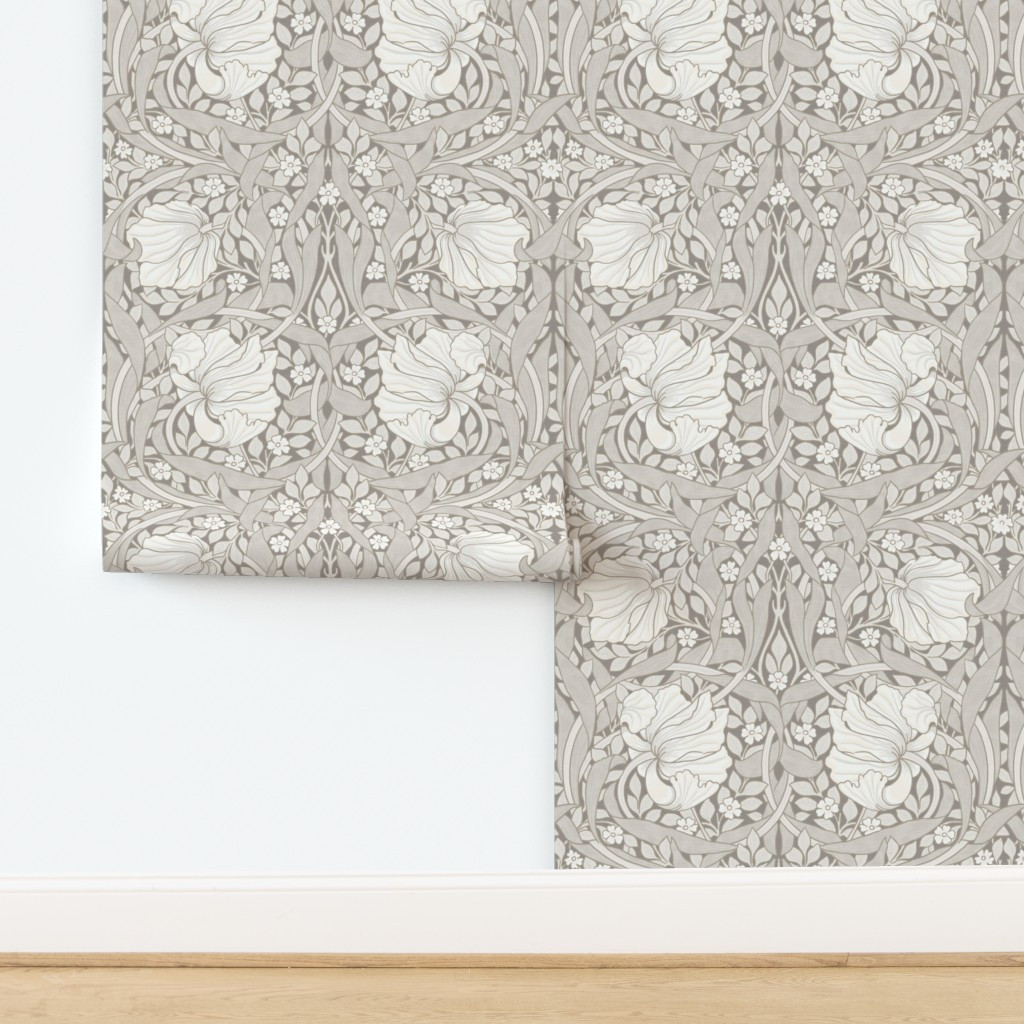 Wallpaper in Pimpernel William Morris Heritage Glamour & Cottage Flowers Deco Greige | Spoonflower
