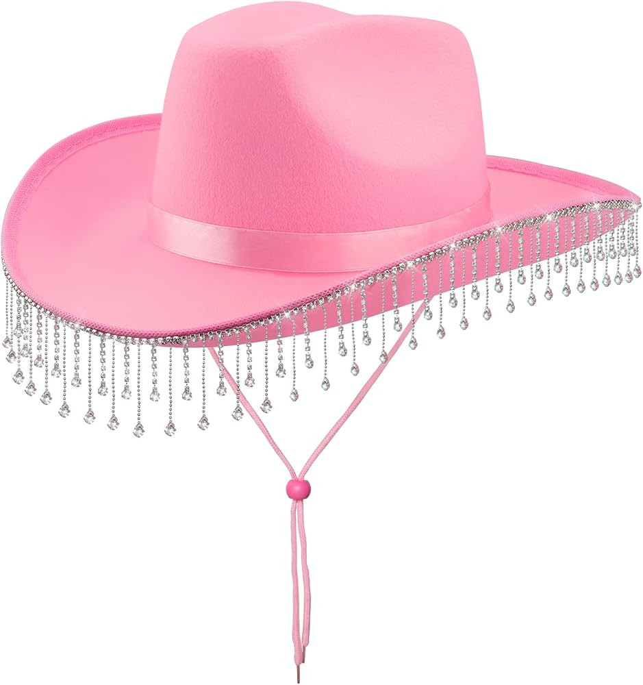 quescu Bridal Cowgirl Hat for Bachelorette Party,Rhinestone White Cowboy Hat for Women Bride To B... | Amazon (US)