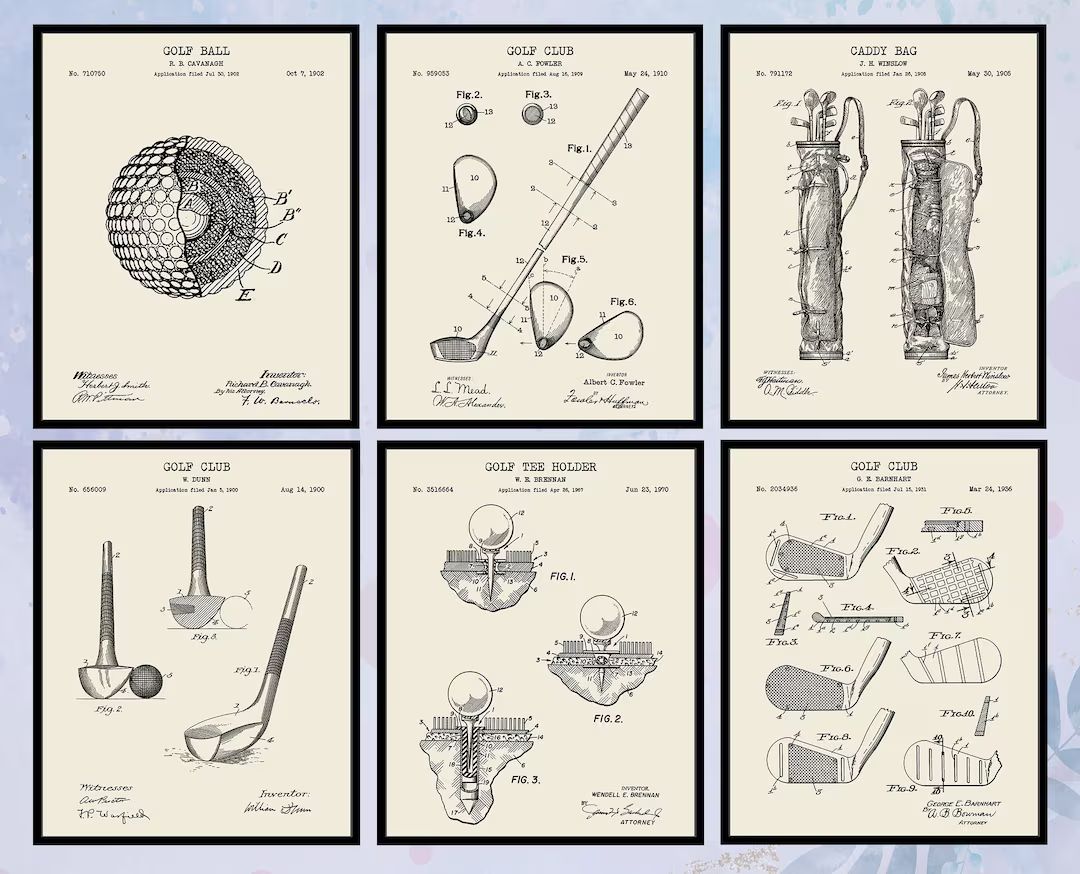 Set of 6 Vintage Golf Patent Printable Wall Art. Man Cave Decor. Golf Ball. Golf Club. Golf Tee H... | Etsy (US)
