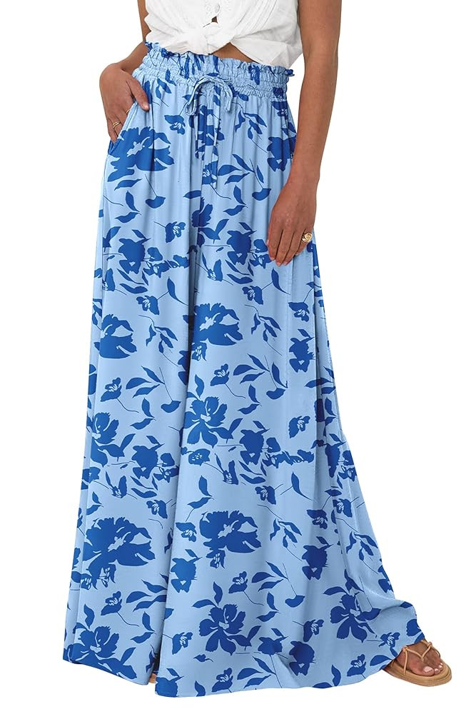 PRETTYGARDEN Women's 2025 Summer Wide Leg Palazzo Pants High Waisted Flowy Pockets Trendy Casual ... | Amazon (US)