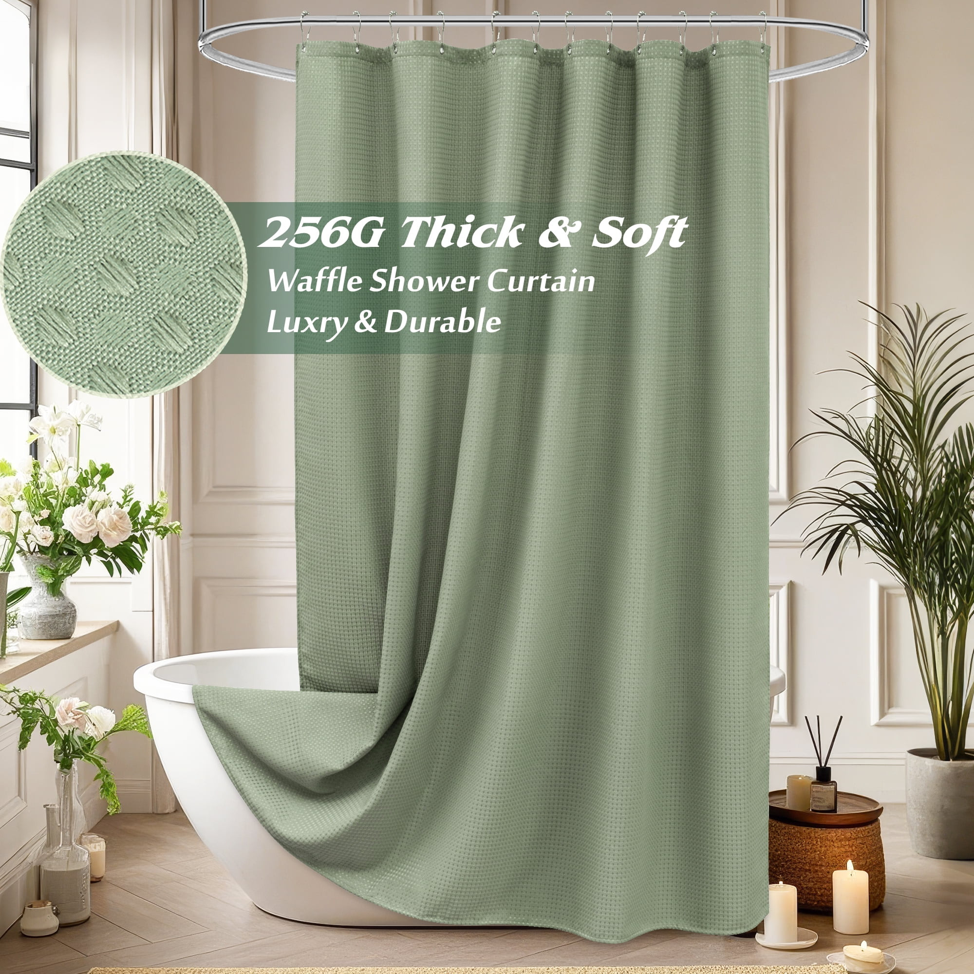 Inosoo Waffle Textured Shower Curtain, 72"x72" Luxury Heavy Duty Soft Fabric Shower Curtain, Sage... | Walmart (US)