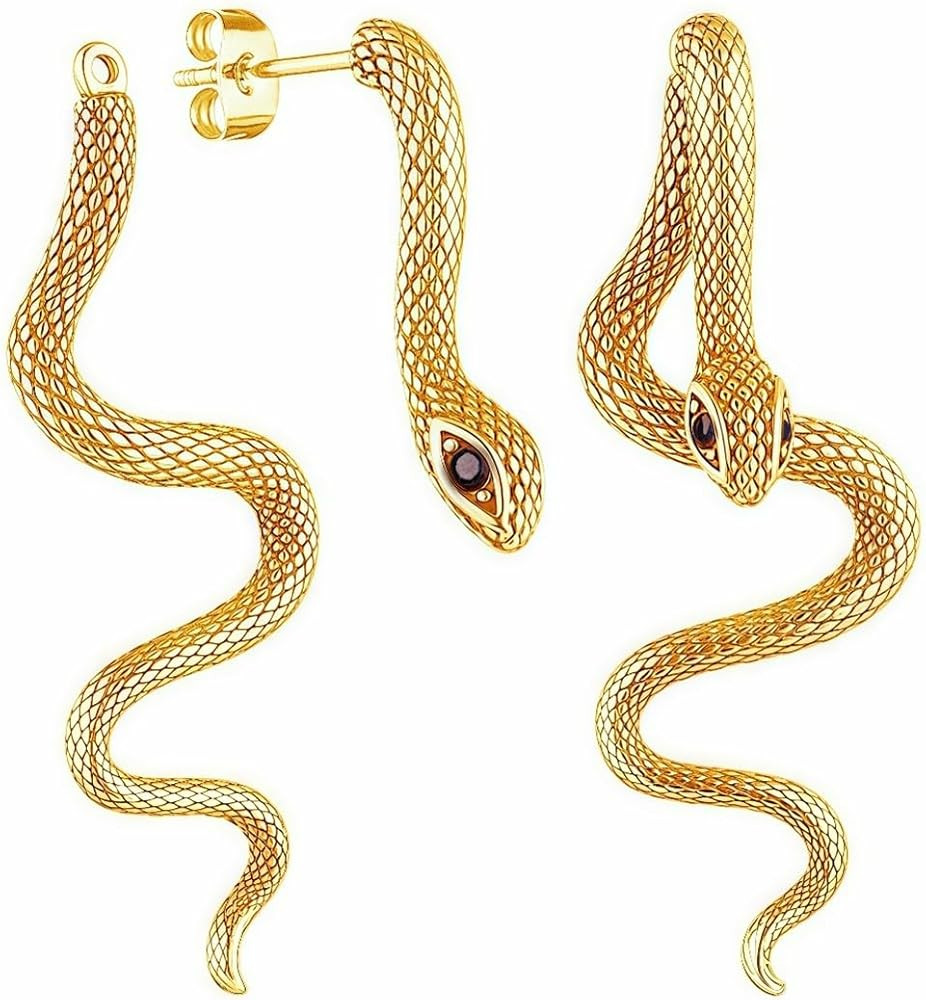 Hypoallergenic Snake Earrings Unisex – Retro Gothic Punk Gold/Silver Huggie Hoop Dangle Stateme... | Amazon (US)