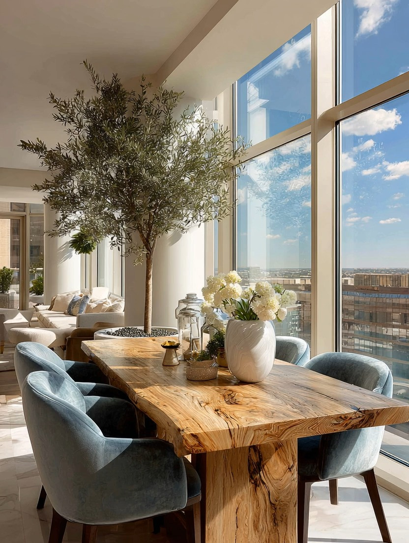 Bring this coastal California–style dining space into your home — and make it your own.

We don’t believe in buying pre-made dining sets. The most beautiful spaces are curated, not copied.

Start with a solid natural wood dining table — something with character, grain, movement.
Pair it with soft blue velvet chairs for that subtle coastal elegance.
Add a tall olive tree in the corner to bring height, texture, and effortless California warmth.

Look at how the sunlight pours in during the day — natural wood glowing, blue tones softening the space, greenery adding life. And at night? Warm lighting transforms it into an intimate, elevated dining experience.

This is not just a dining table.
It’s a mood.
It’s lifestyle.
It’s calm luxury.

Create it. Don’t buy it as a set.

#CoastalCaliforniaStyle #CaliforniaHome #DiningRoomInspo #ModernCoastal #CuratedHome #WoodDiningTable #BlueVelvetChairs #OliveTreeDecor #SunlitHome #LuxuryInteriors #DiningRoomDesign #InteriorStyling #HomeDecorIdeas #DesignerInspired #TimelessInteriors 

 #LTKHome