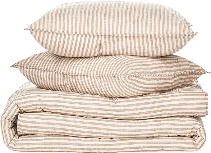 Nate Home by Nate Berkus All-Season Cotton Percale Painted Stripe 3 Piece Quilt Set, Comfortable ... | Amazon (US)