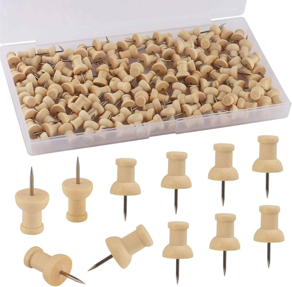 Thumb Tacks - Standard Push Pins Steel Point and Wooden Used for Cork Board or Maps, Photos and C... | Amazon (US)