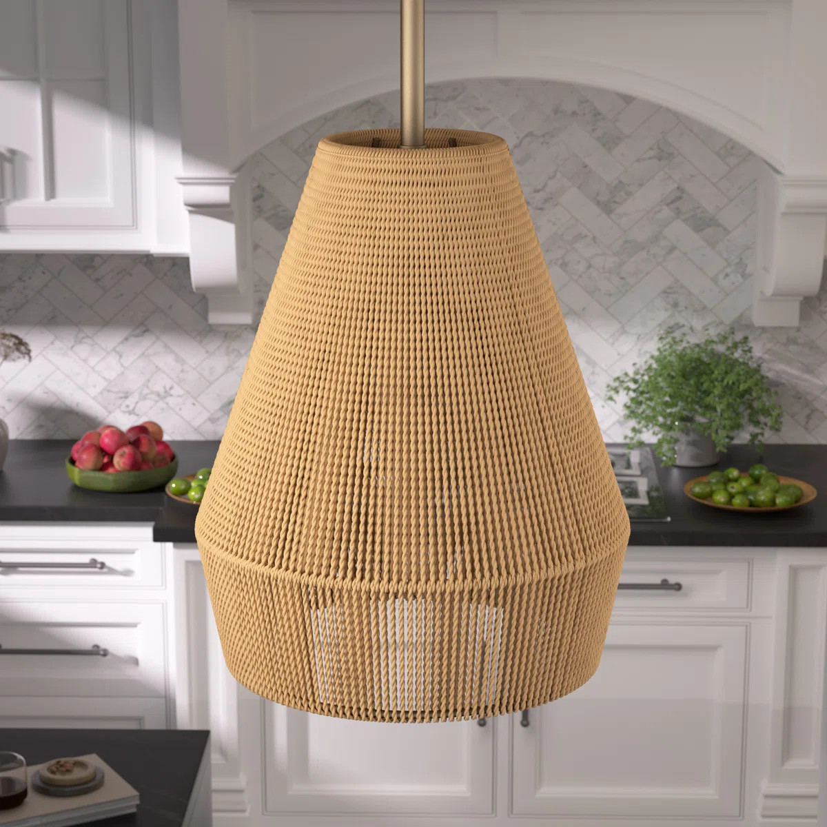 1 - Light Kitchen Single Steel Dimmable Woven Rattan Pendant UL Certified | Wayfair North America