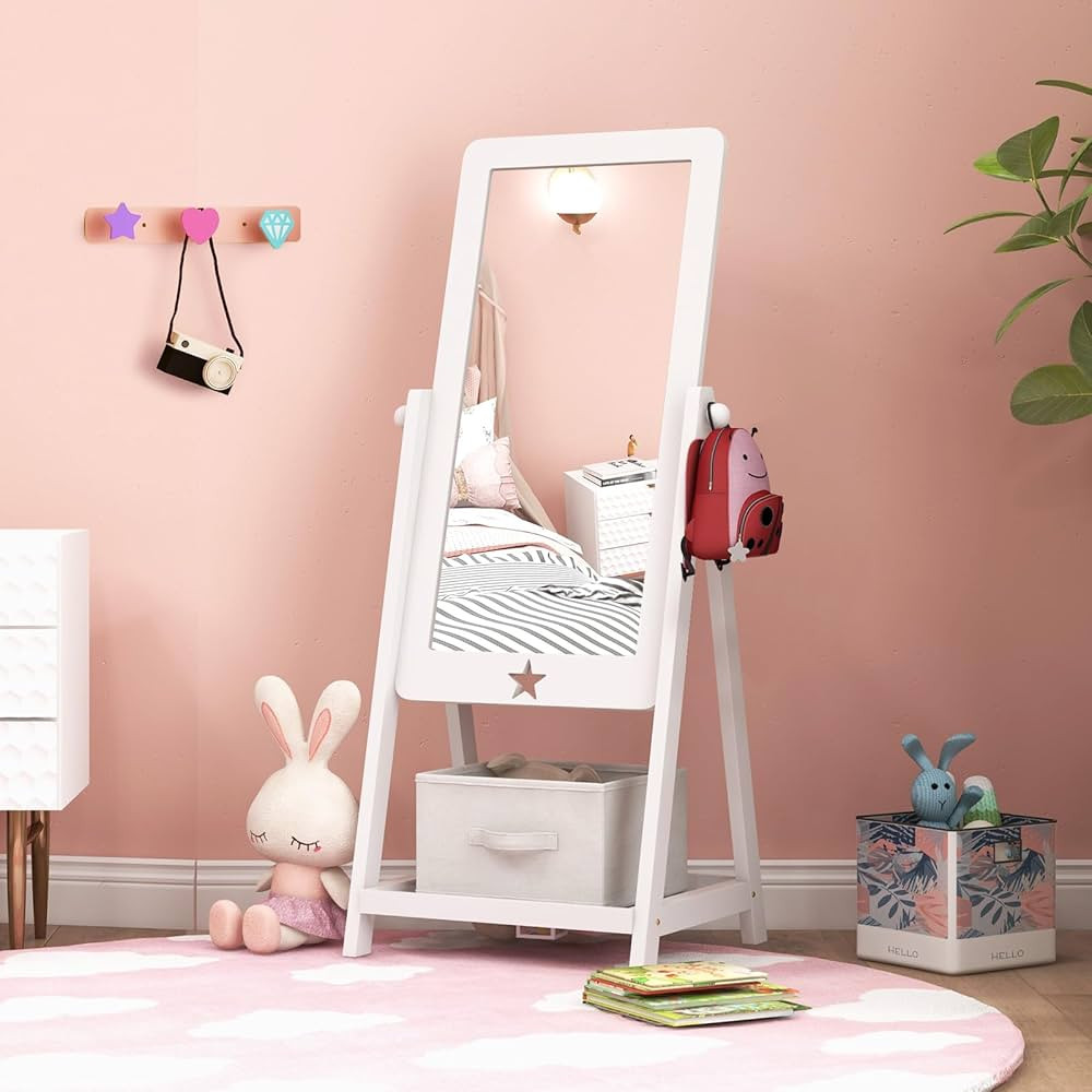 HONEY JOY White Kids Full Length Mirror, Princess Free-Standing Dressing Mirror w/Bottom Shelf & ... | Amazon (US)