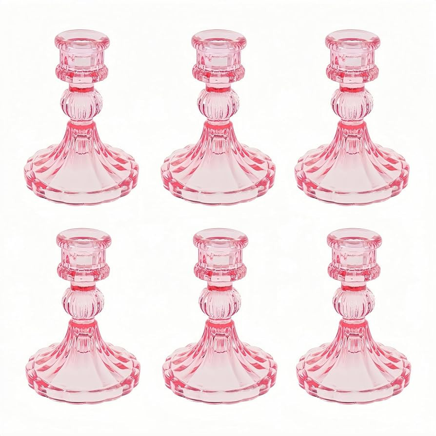 Glass Candlestick Holder,Striped Taper Candle Holders,Set of 6 Candle Holders for Table Centerpie... | Amazon (US)