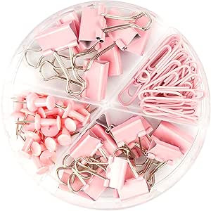 DANRONG 97 PCS Office Supplies for Women, Paper Clips, Binder Clips and Push Pins Set, Paperclips... | Amazon (US)