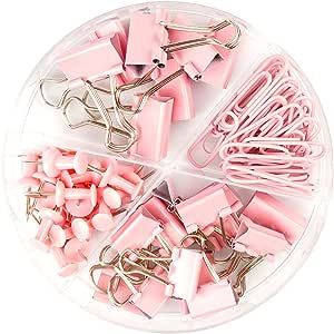 DANRONG 97 PCS Office Supplies for Women, Paper Clips, Binder Clips and Push Pins Set, Paperclips... | Amazon (US)