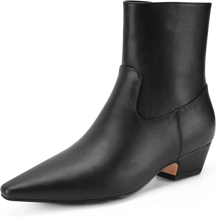 Women's Ankle Boots Pointed Toe Chunky Low Heeled Short Booties Comfort Casual Shoes with Side Zi... | Amazon (US)