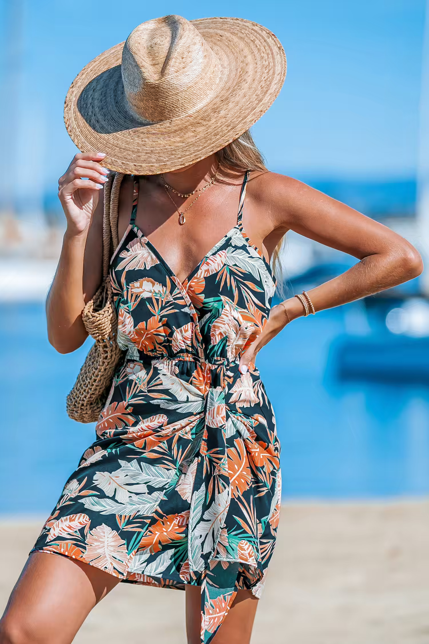 Tropical Leaf Sweetheart Wrap Mini Dress | Cupshe US