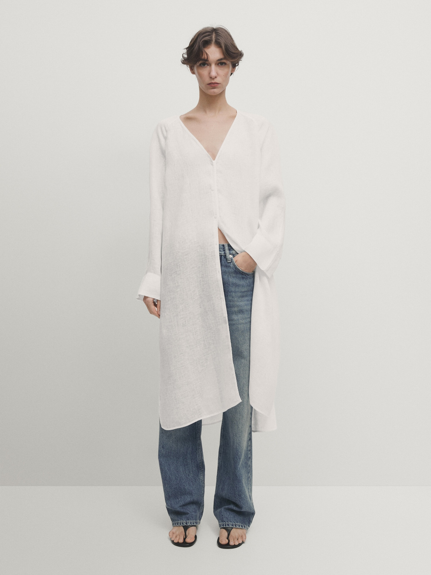 100% linen maxi oversize blouse - Massimo Dutti | Massimo Dutti US