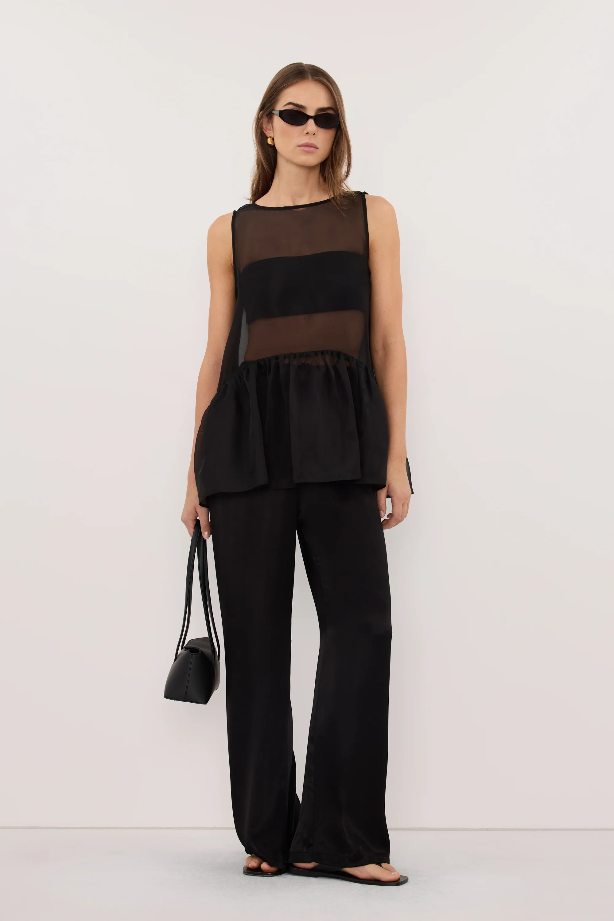 SIAN BLACK ORGANZA DROP WAIST TOP | DISSH