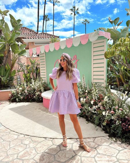 In a small jacquard puff dress, bejeweled headband, sunglasses and gladiator sandals for Spring Beverly Hills vacay from Amazon - all fits TTS.

#LTKSeasonal #LTKtravel #LTKstyletip
