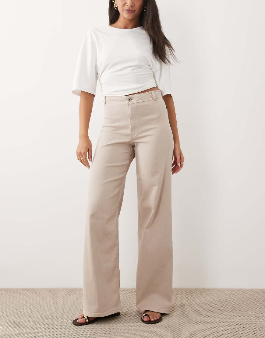 JDY high waisted wide leg trousers in taupe-Neutral | ASOS (Global)