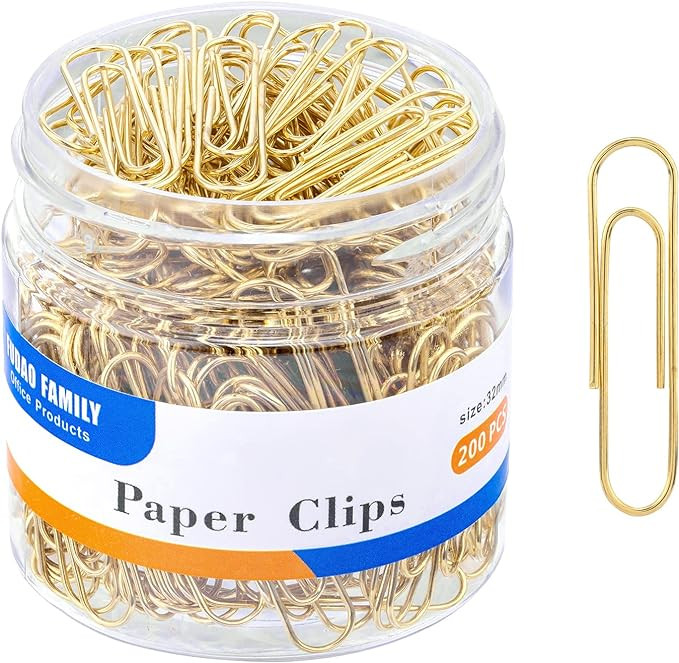 FUDAO FAMILY Medium Paper Clips, 200-Count, Paperclips, Gold Paper Clips, 1.3 Inch (32mm) Paper C... | Amazon (US)