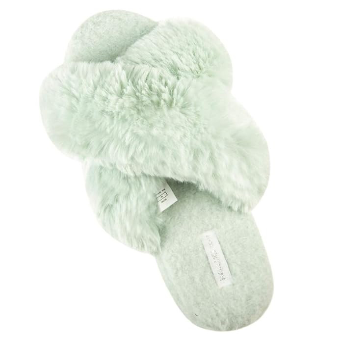 Women's Cross Band Soft Plush Fleece House/Outdoor Slippers | Amazon (US)