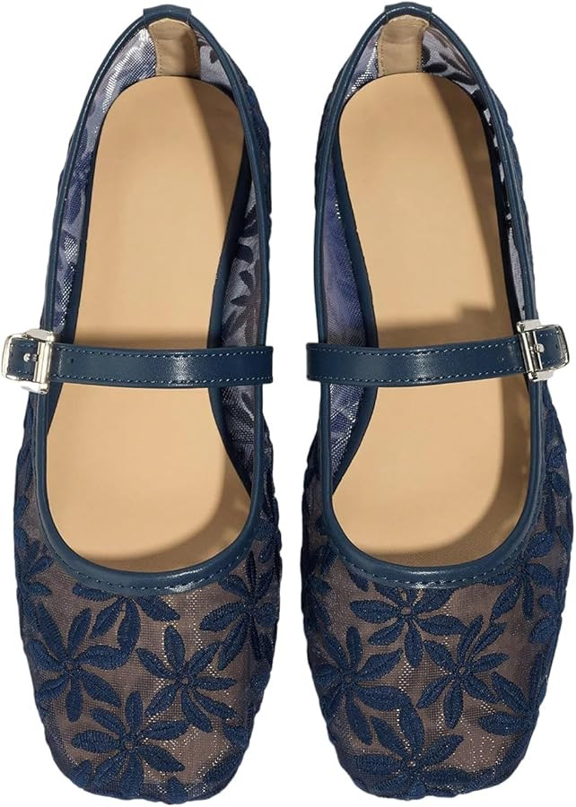 Milumia Women's Mesh Ballet Flats Comfortable Dressy Trendy Square Closed Toe Maryjane Flat Shoes | Amazon (US)