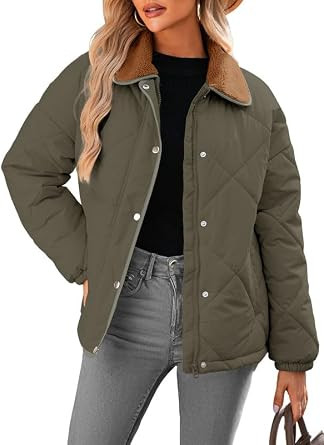 Dokotoo Women's Winter Casual Quilted Jackets Long Sleeve Button Down Puffer Jacket Padded Outerwear Coats | Amazon (US)