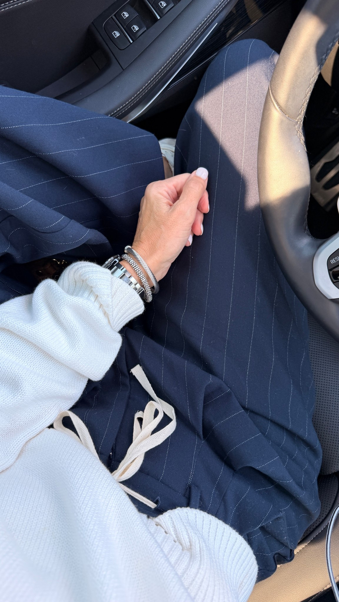 These trousers!!! Back in stock
More of a navy but wanted you to see the pinstripe.
SIZING -  down one size in these I’m in XS
100% organic cotton sweater fit is true to size 

Great stylish Travel outfit love that I can pair with sneakers ￼

Quince. Anthro￼

#LTKOver40 #LTKTravel #LTKdayinmylife