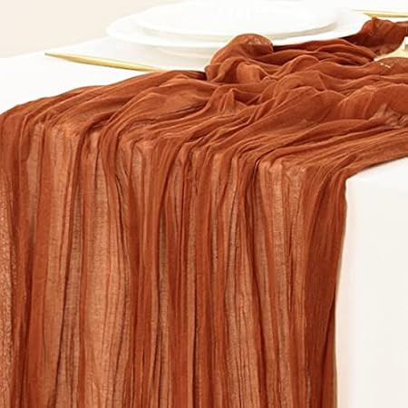 Keketo Thanksgiving Fall Table Runner Cheesecloth Runner Terracotta Gauze 120 Inch 10 FT Rustic B... | Amazon (US)