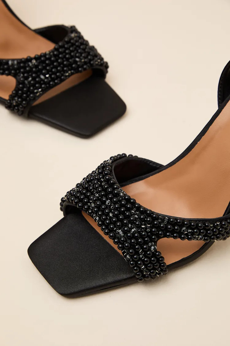 Jenni Black Satin Beaded Ankle Strap High Heel Sandals | Lulus