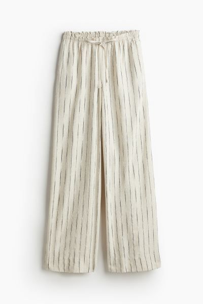 Wide linen-blend trousers - Light beige/Striped - Ladies | H&M GB | H&M (UK, MY, IN, SG, PH, TW, HK)